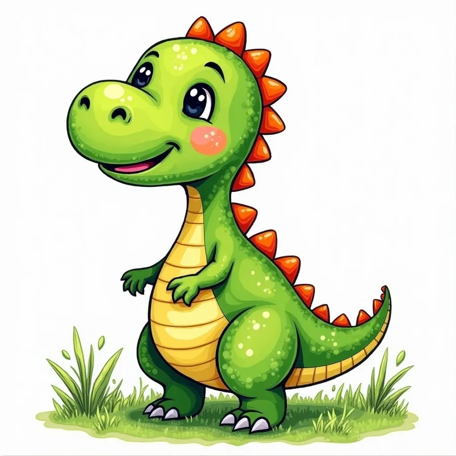 A cheerfully coloured cartoon dinosaur coloring page