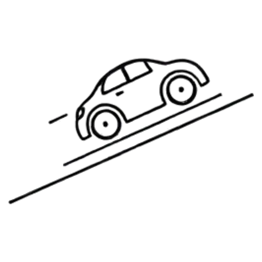 Coloring page of a toy car rolling down a ramp