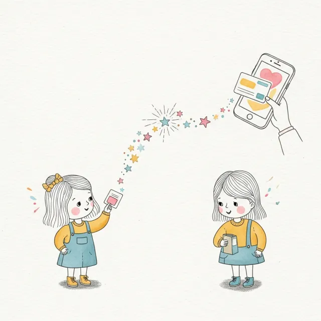 Parent scanning a QR code on a card