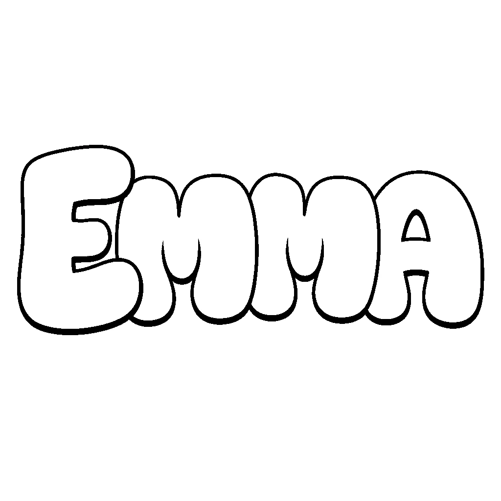 The name Emma in chunky bubble letters