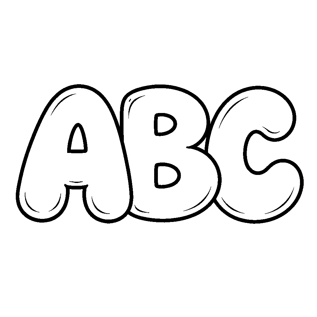 The letters ABC as a printable bubble-letter coloring page, bold black outlines on white